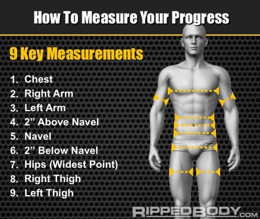 Measurement guide showing nine body measurement locations