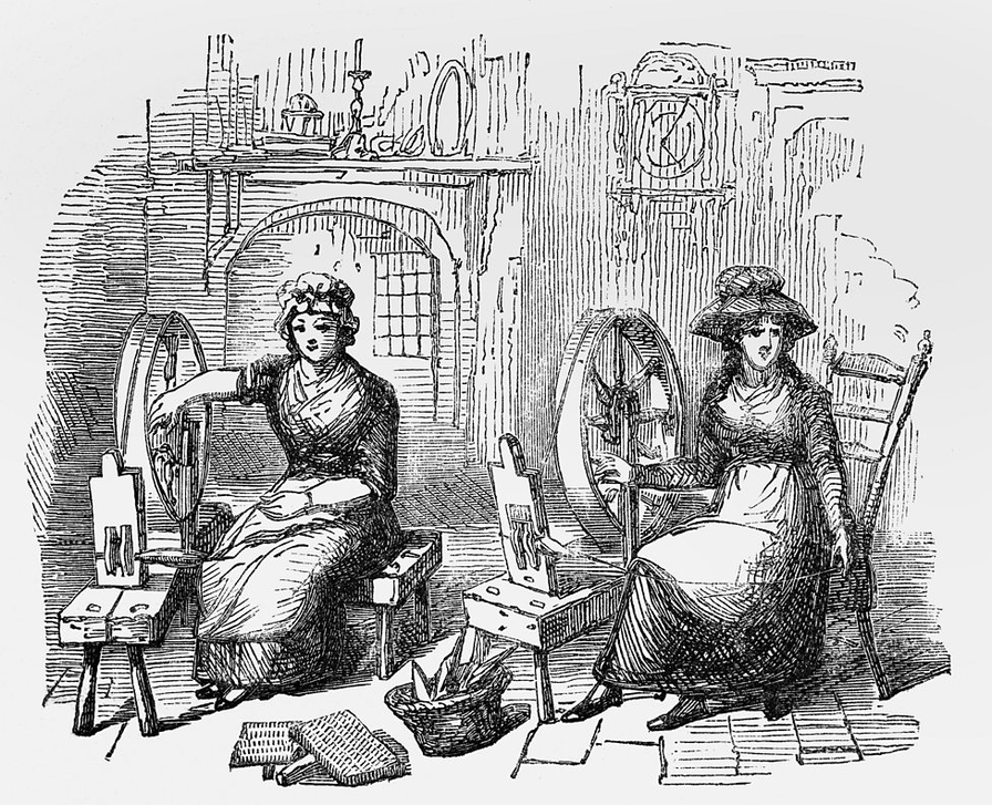 The spinning wheel was a pre-industrial tool for domestic production of clothing